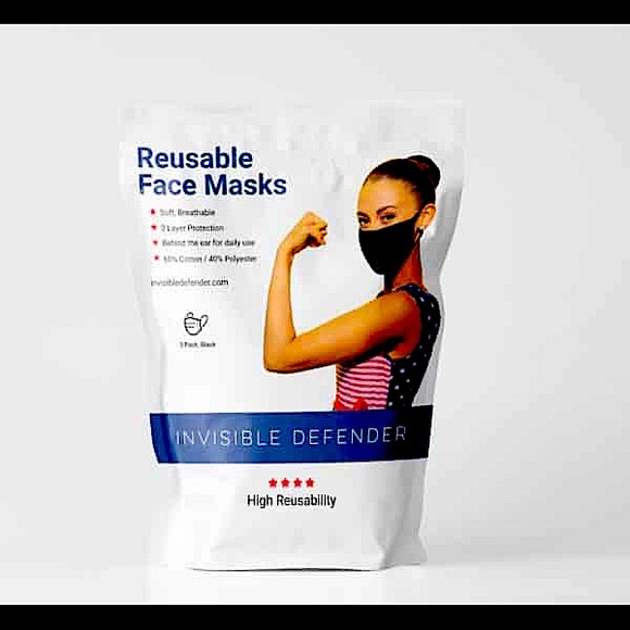 50 x INVISIBLE DEFENDER MASKS Re-Usable/ Breathable/Washable-Blac…